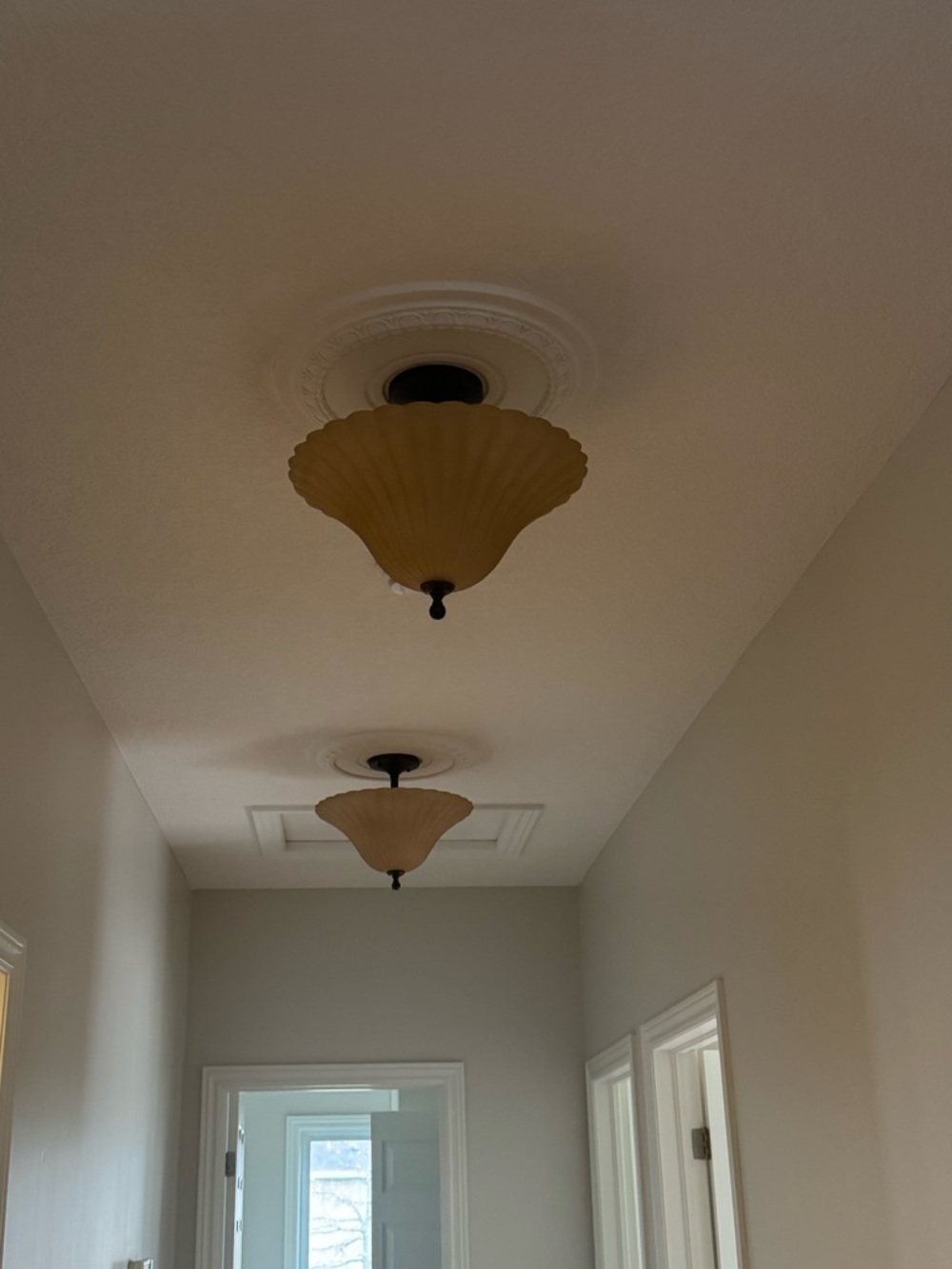 Set of 2 Scalloped Glass semi flush Ceiling Light oil rubbed bronze